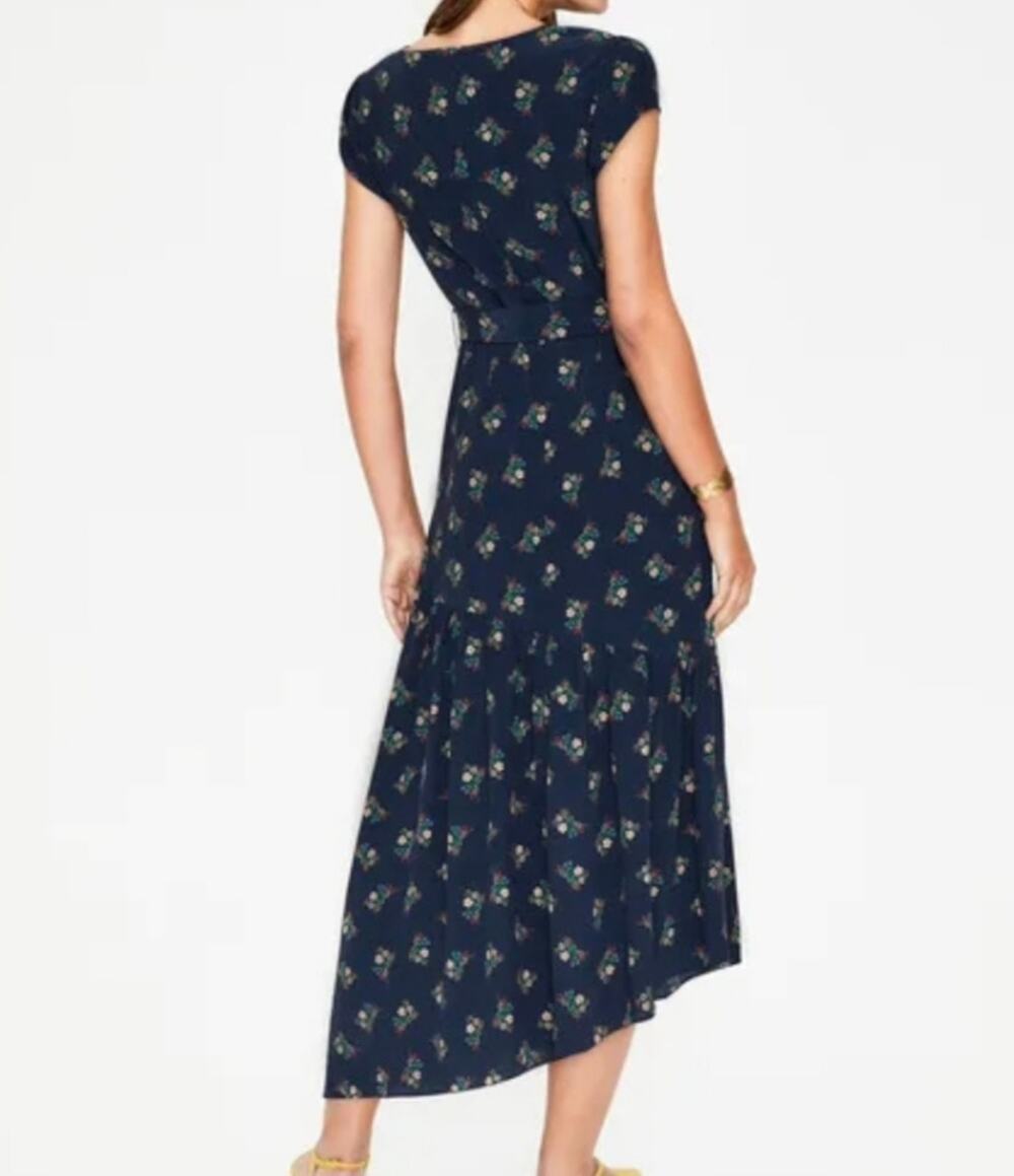 Boden Navy Floral Midi Dress Asymmetrical Mermaid Hem 100% Viscose Women's 8